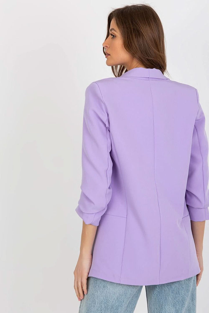 Women's 3/4 Sleeve Jacket with Shoulder Cushions and Imitation Pockets - Ludowika 