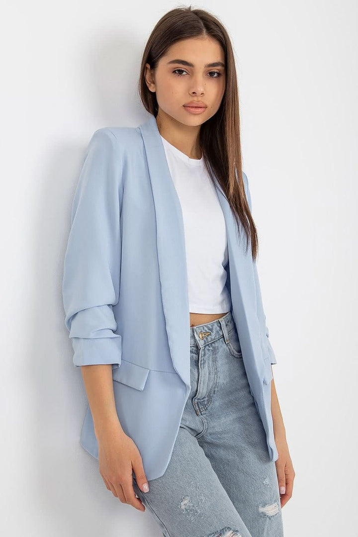 Women's 3/4 Sleeve Jacket with Shoulder Cushions and Imitation Pockets - Ludowika 