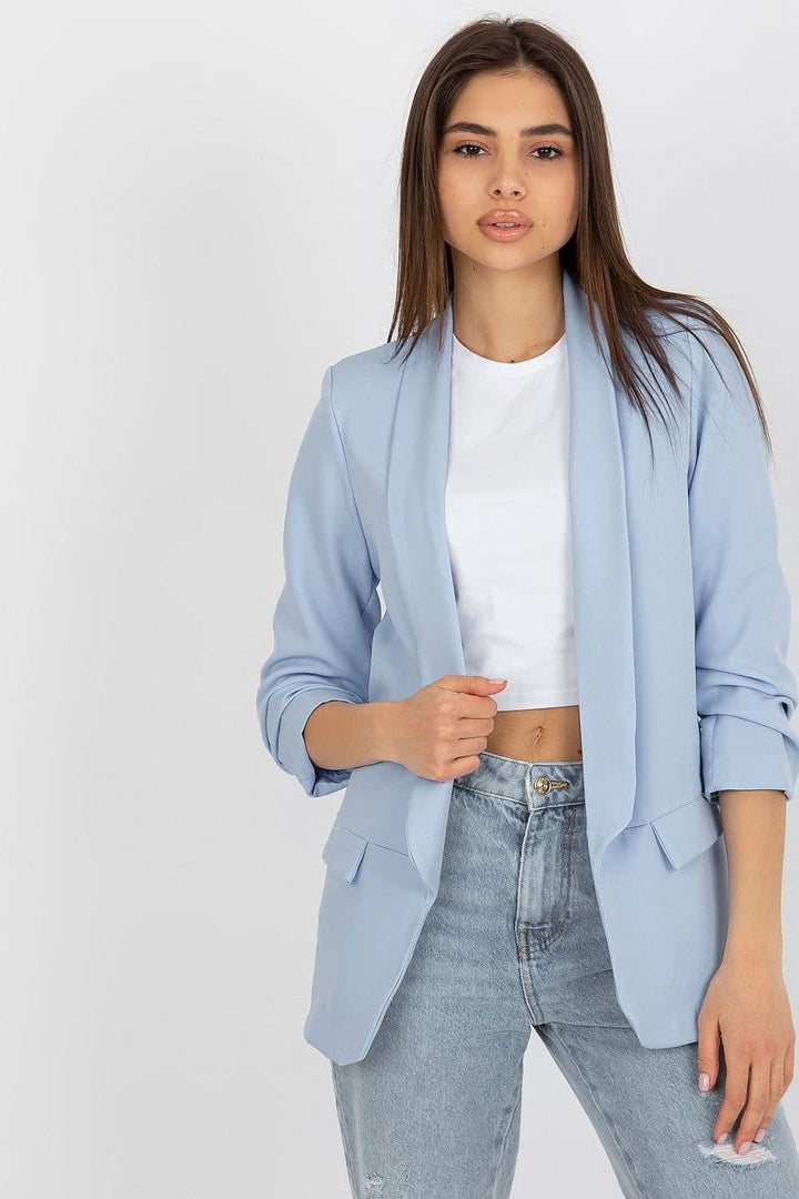 Women's 3/4 Sleeve Jacket with Shoulder Cushions and Imitation Pockets - Ludowika 