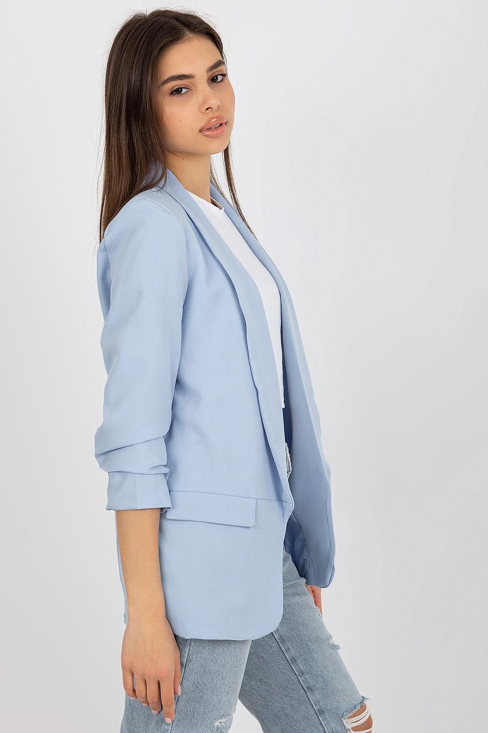 Women's 3/4 Sleeve Jacket with Shoulder Cushions and Imitation Pockets