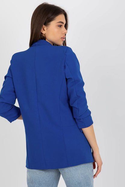 Women's 3/4 Sleeve Jacket with Shoulder Cushions and Imitation Pockets