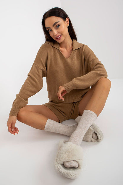 Lässiges Damen-Set mit lockerem Pullover und Shorts mit elastischer Taille