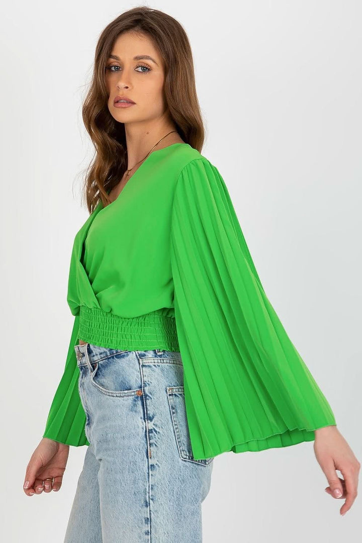 Blouse with Envelope Neckline and Pleated Wide Sleeves - Ludowika 