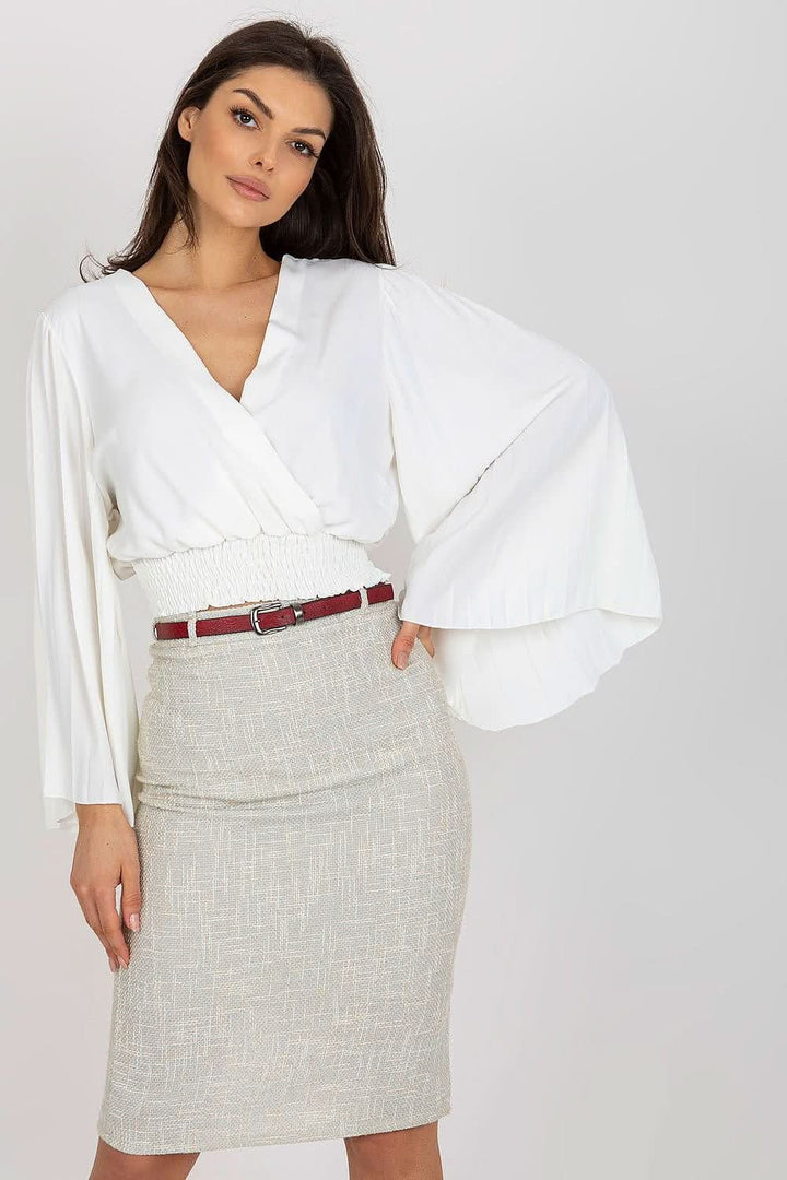 Blouse with Envelope Neckline and Pleated Wide Sleeves - Ludowika 