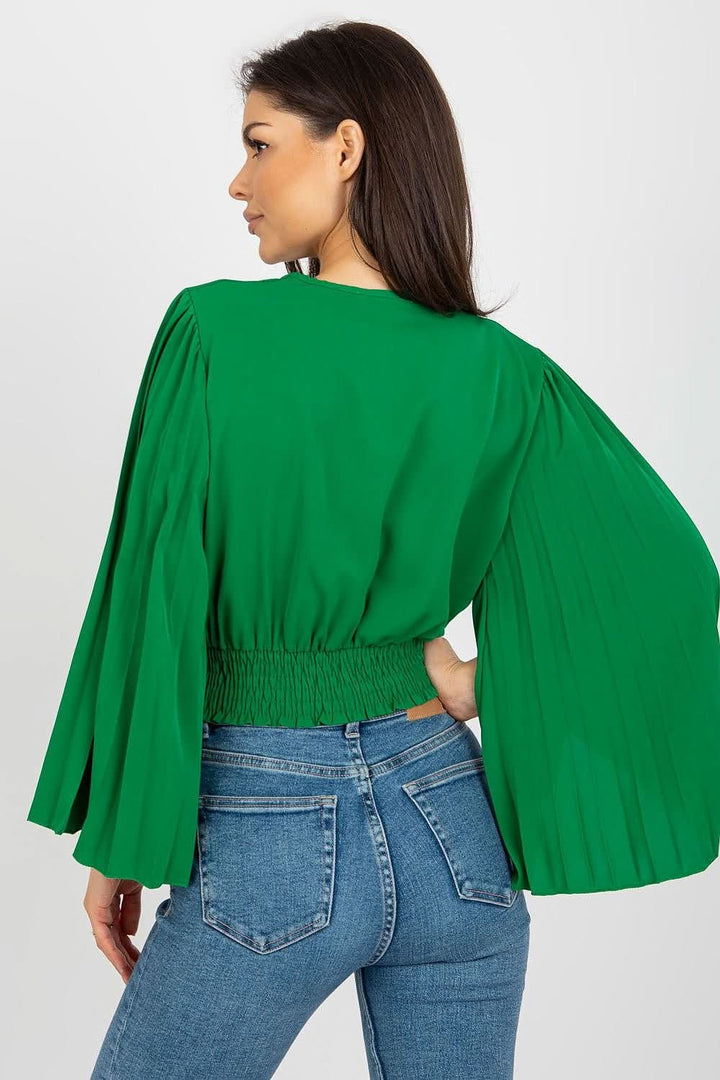 Blouse with Envelope Neckline and Pleated Wide Sleeves - Ludowika 