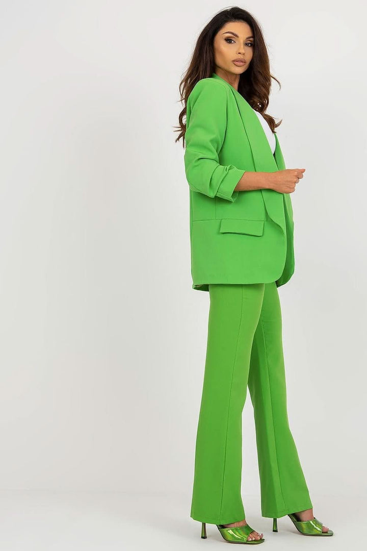 Women's 3/4 Sleeve Jacket with Shoulder Cushions and Imitation Pockets - Ludowika 