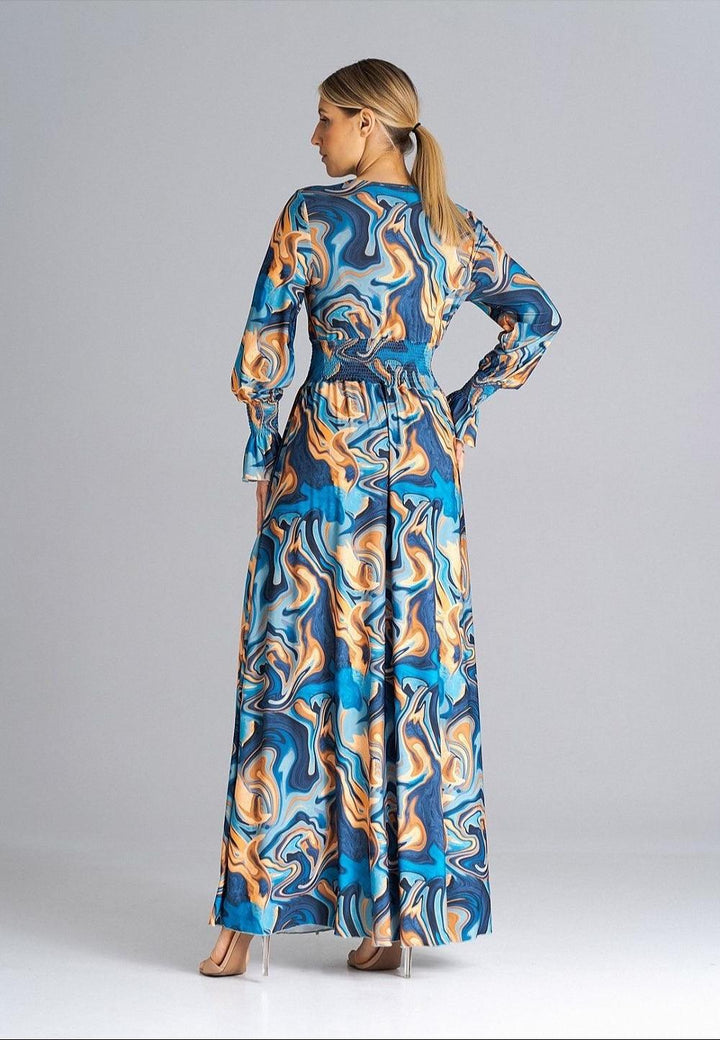 Elegant Buffet Sleeve Maxi Dress with Side Slit and Overlapped Neckline - Ludowika 