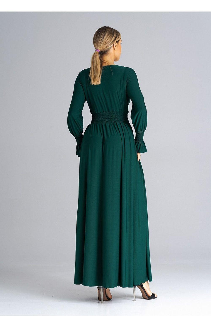 Elegant Buffet Sleeve Maxi Dress with Side Slit and Overlapped Neckline - Ludowika 