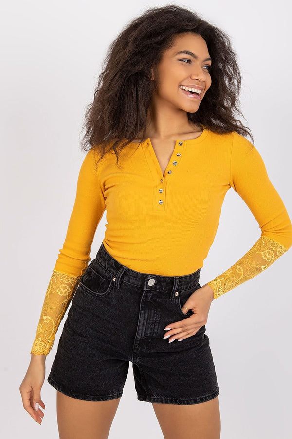 Ribbed Blouse with Elegant Lace Detailing