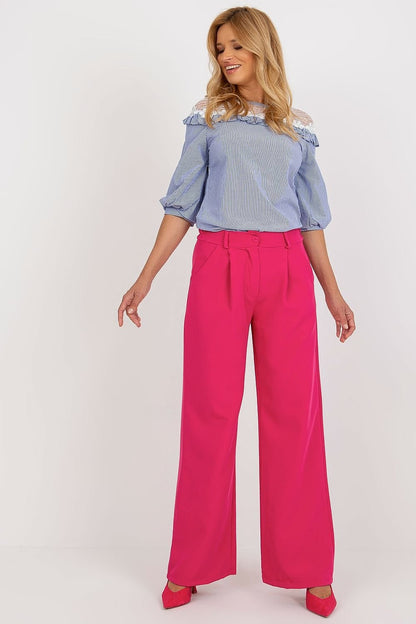 Elegant high-waisted pants with pleats, featuring a button and zipper closure, and slip pockets on the sides for added convenience and style.






