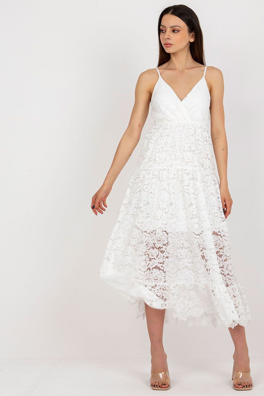 Lace Dress with Adjustable Straps, Sweetheart Neckline, and Decorative Frill