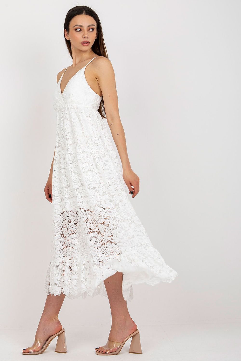 Lace Dress with Adjustable Straps, Sweetheart Neckline, and Decorative Frill