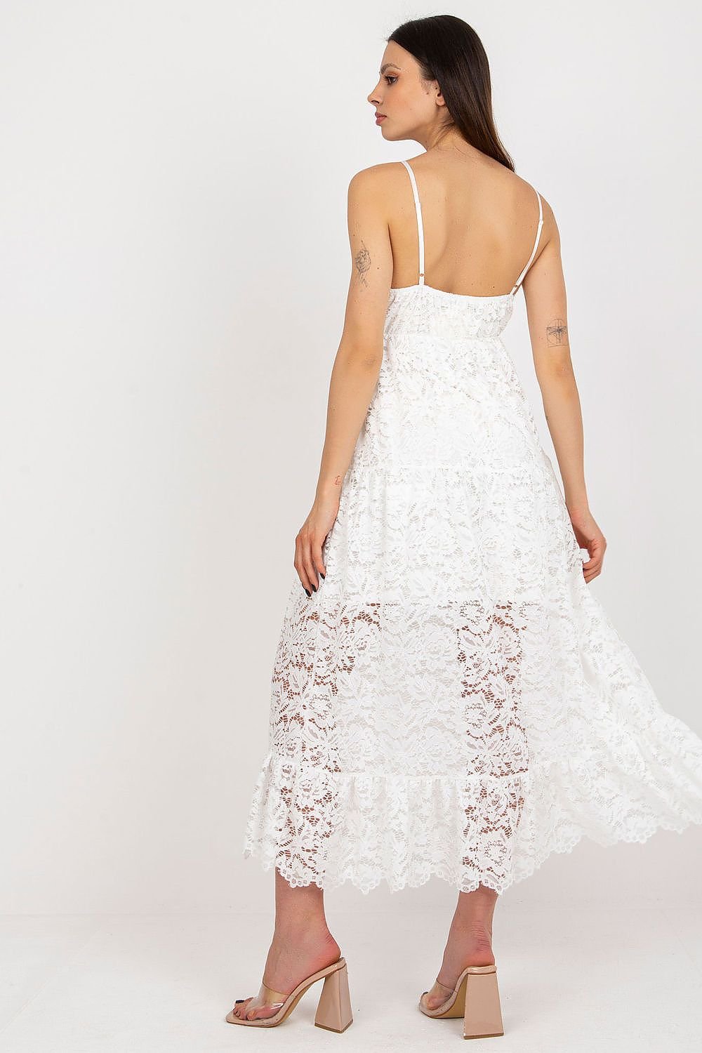 Lace Dress with Adjustable Straps, Sweetheart Neckline, and Decorative Frill