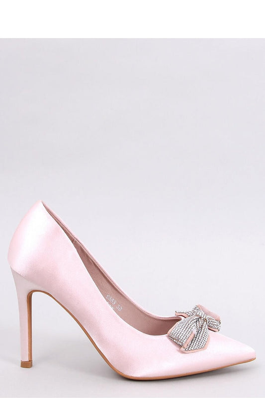 Pink Satin Women's Pumps with 10 cm Stiletto Heel and Sparkling Zircon Bow Fabric