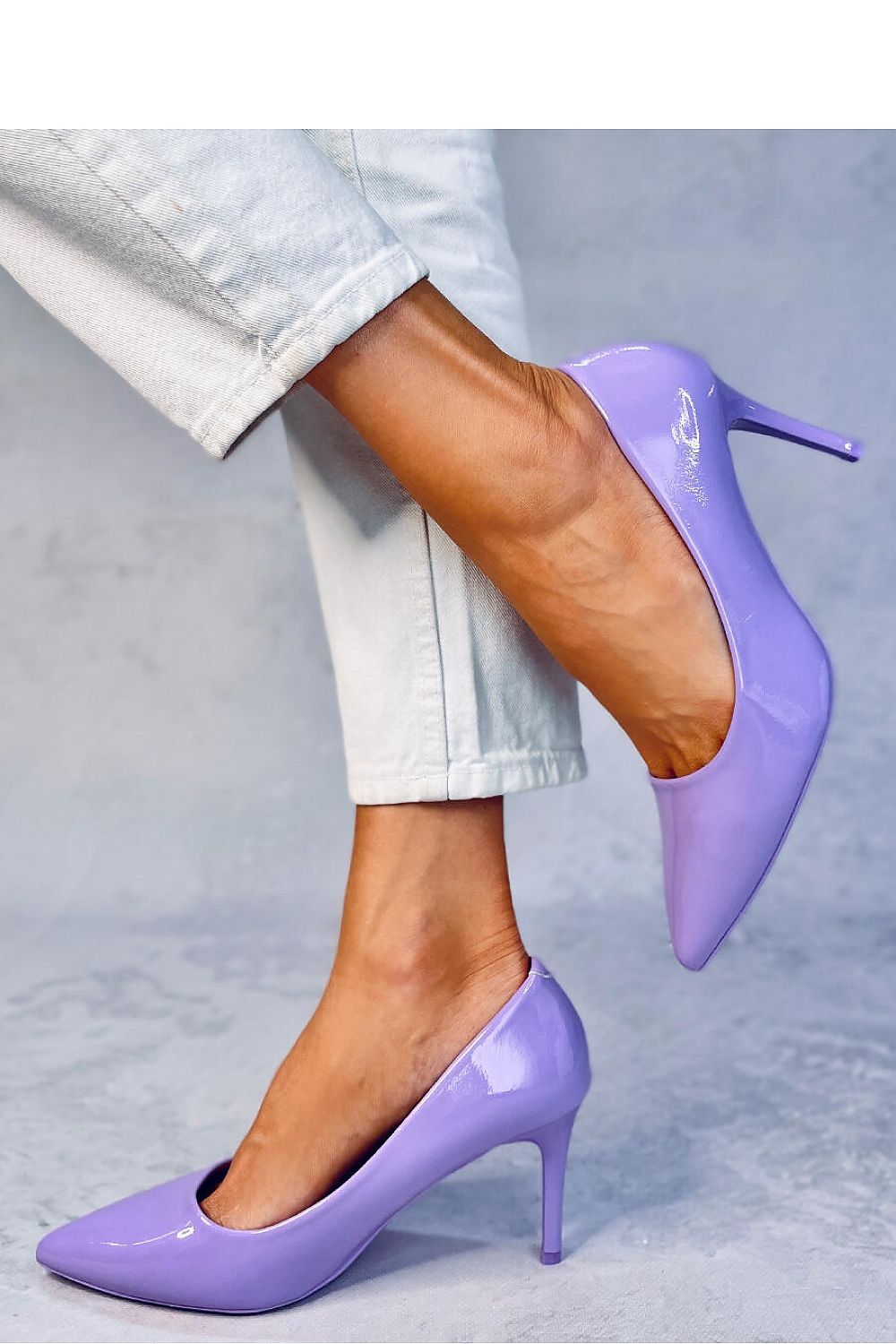 Lacquered Violet Women's Pumps with 8 cm Stiletto Heel and Pointed Toe Ecological Leather