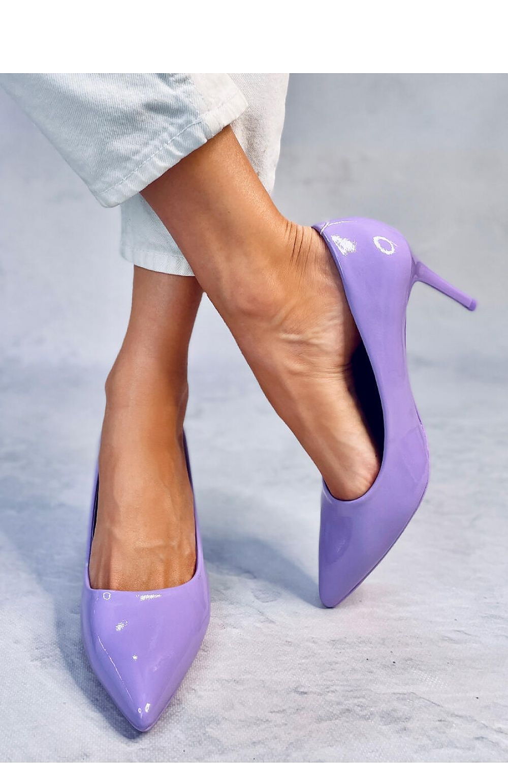 Lacquered Violet Women's Pumps with 8 cm Stiletto Heel and Pointed Toe Ecological Leather