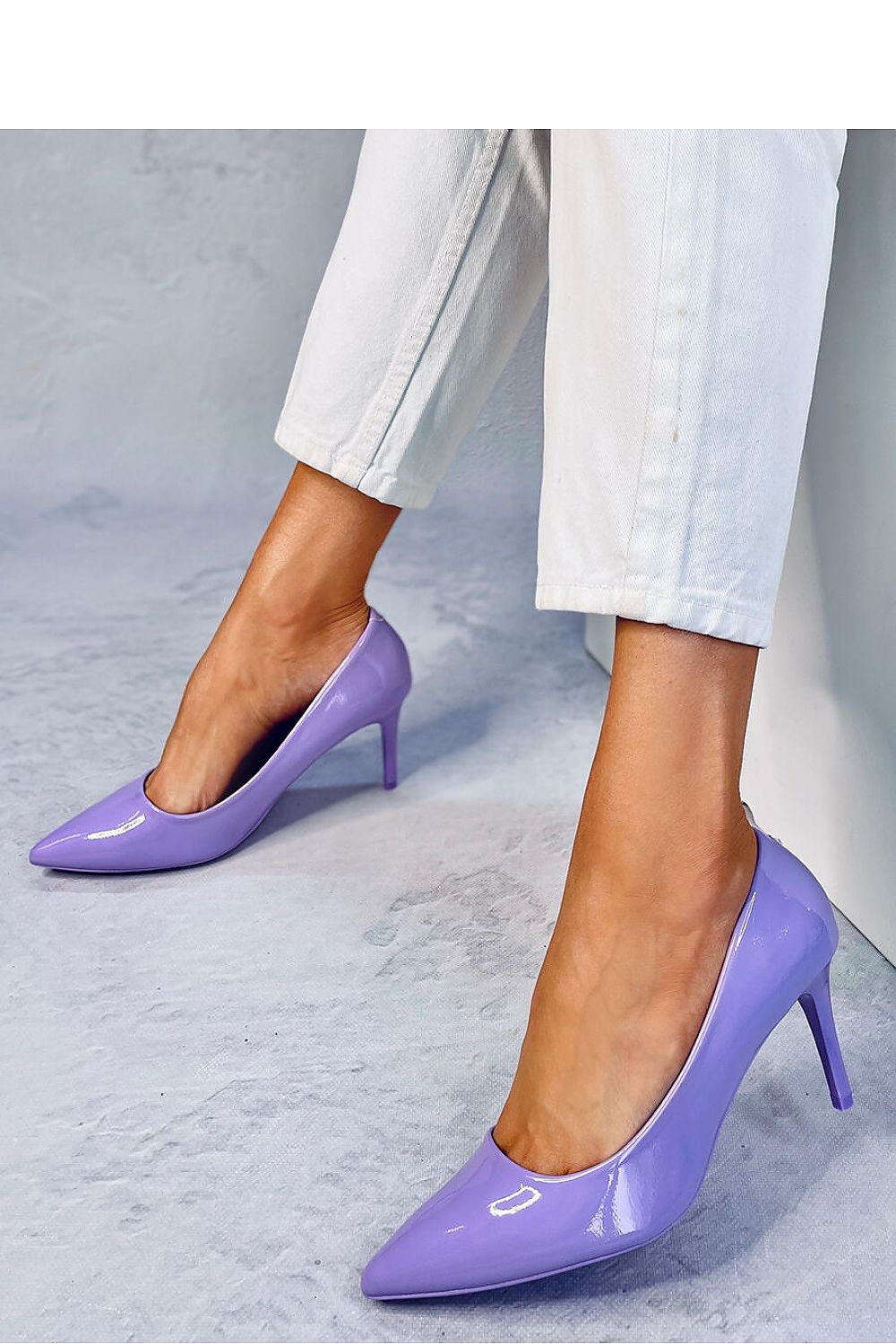 Lacquered Violet Women's Pumps with 8 cm Stiletto Heel and Pointed Toe Ecological Leather