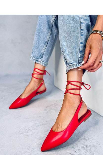 Women's Red Veneer Ballerinas with Open Heel and Tapered Nose in Eco-Friendly Leather