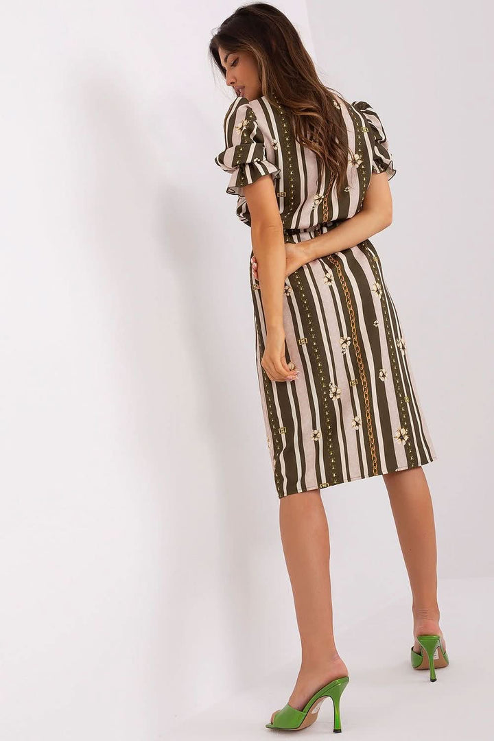 Elegant Dress with Short Sleeves and Decorative Slit Neckline - Ludowika 