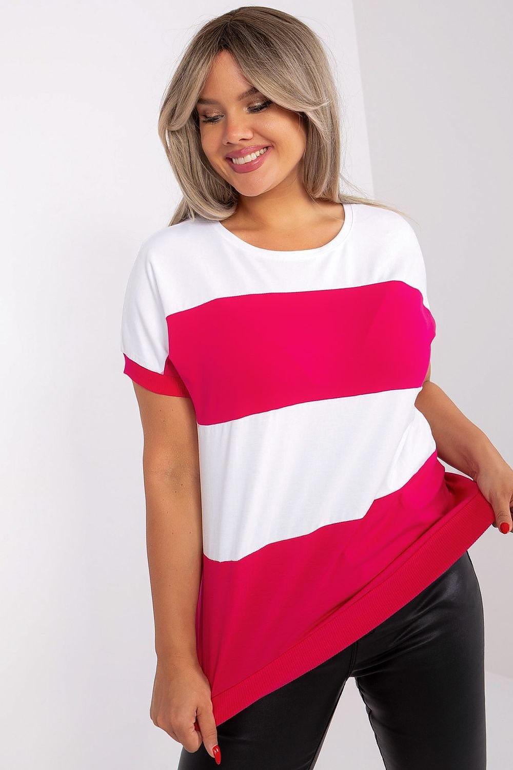 Plus Size Bluse mit kurzen Ärmeln und breitem Streifenmuster