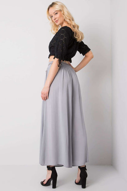 High-Waisted Viscose Pants with Elastic Waistband and Decorative Tie Belt