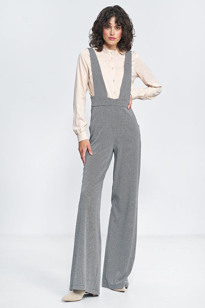 High-Waisted Jumpsuit with Suspenders and Wide Legs – Vintage-Inspired