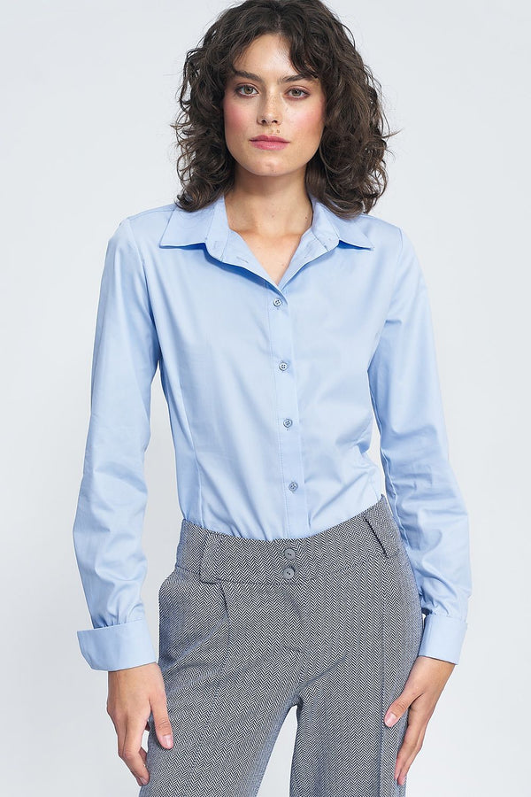 Elegant Slim-Fit Shirt with Collar and Cuffed Sleeves