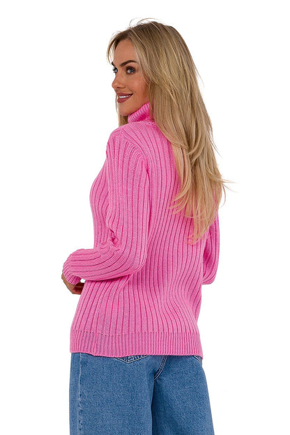 Pull col roulé côtelé à manches longues pour femme