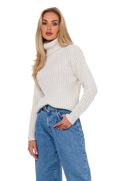 Pull col roulé côtelé à manches longues pour femme