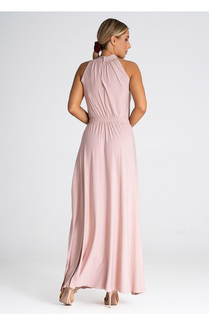 Elegant Sleeveless Maxi Dress with Pearl Clasp and Side Slits - Ludowika 
