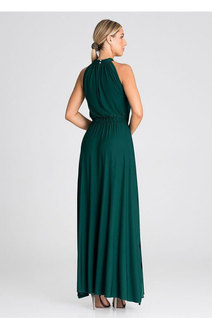 Elegant Sleeveless Maxi Dress with Pearl Clasp and Side Slits - Ludowika 