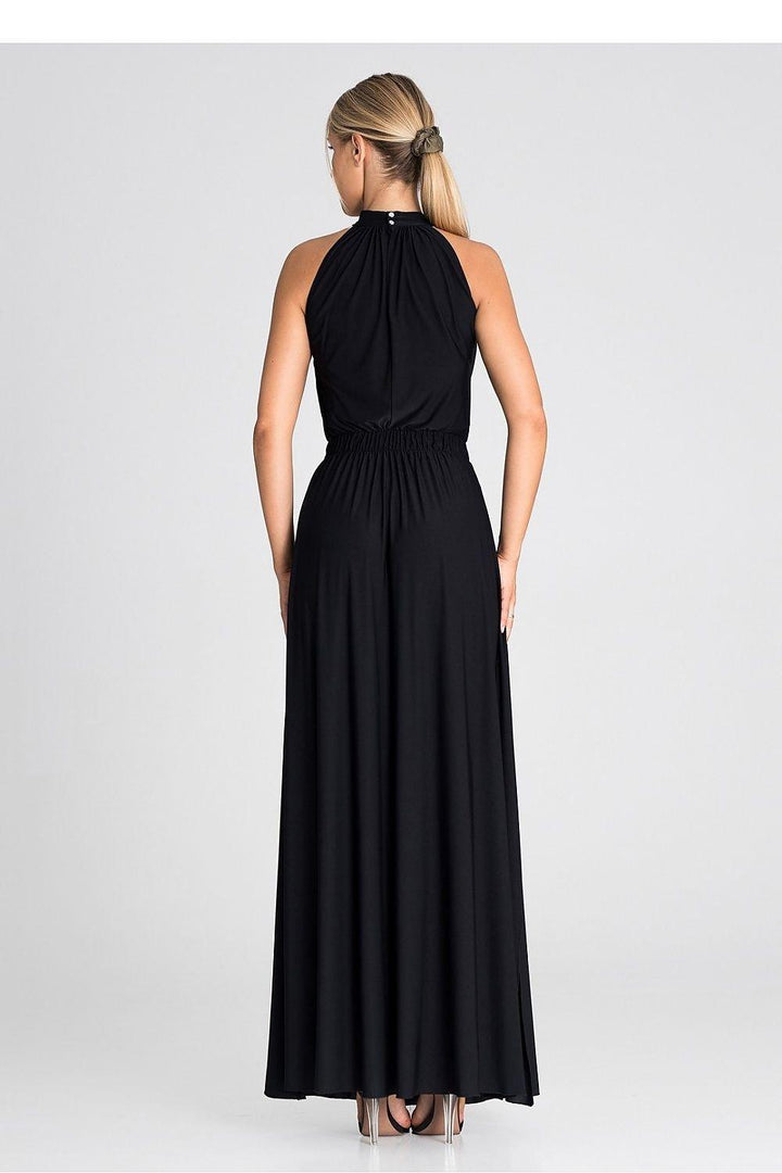Elegant Sleeveless Maxi Dress with Pearl Clasp and Side Slits - Ludowika 