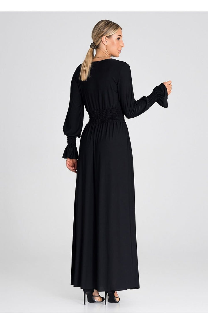 Elegant Buffet Sleeve Maxi Dress with Side Slit and Overlapped Neckline - Ludowika 