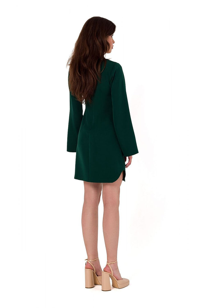 Elegant Teardrop Neckline Dress with Decorative Trim and Wide Sleeves - Ludowika 