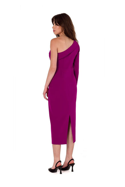 One-Shoulder-Bleistiftkleid mit tiefem Ausschnitt und langen Ärmeln