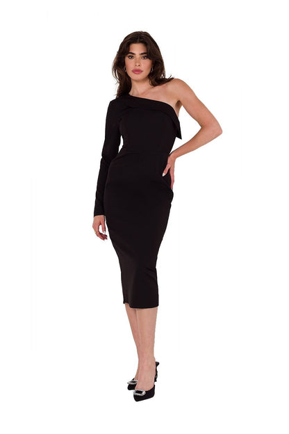 One-Shoulder-Bleistiftkleid mit tiefem Ausschnitt und langen Ärmeln