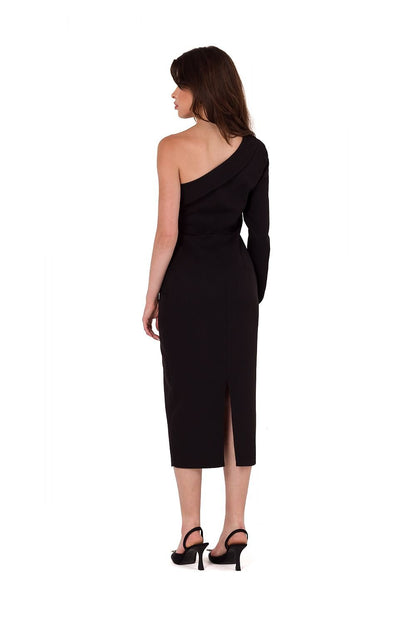 One-Shoulder-Bleistiftkleid mit tiefem Ausschnitt und langen Ärmeln