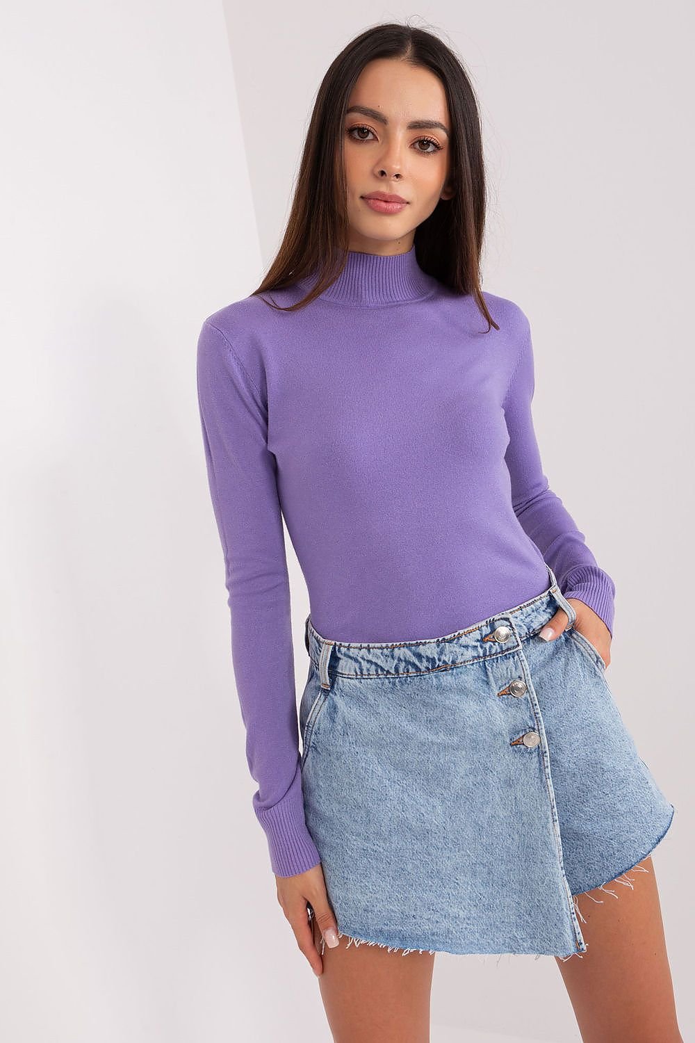 Women's Turtleneck Sweater with Long Sleeves and Delicate Stripes