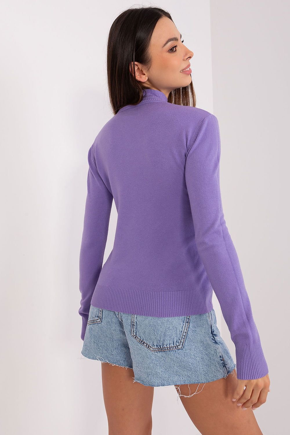 Women's Turtleneck Sweater with Long Sleeves and Delicate Stripes