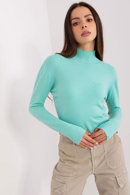 Women's Turtleneck Sweater with Long Sleeves and Delicate Stripes