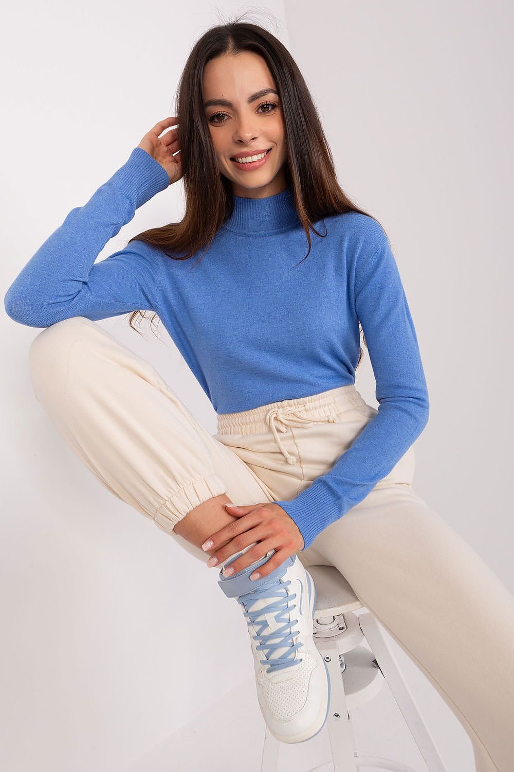 Women's Turtleneck Sweater with Long Sleeves and Delicate Stripes