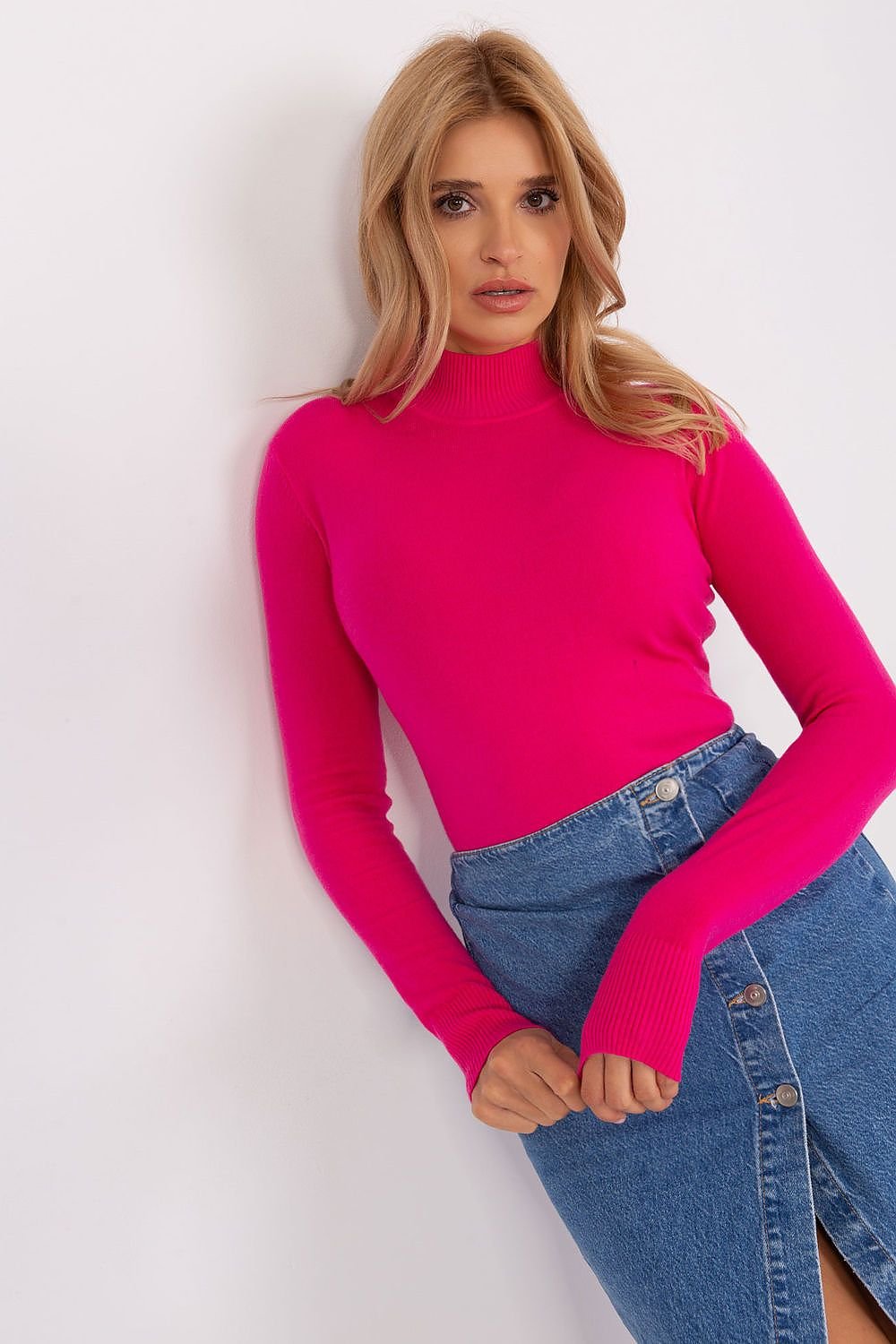 Women's Turtleneck Sweater with Long Sleeves and Delicate Stripes