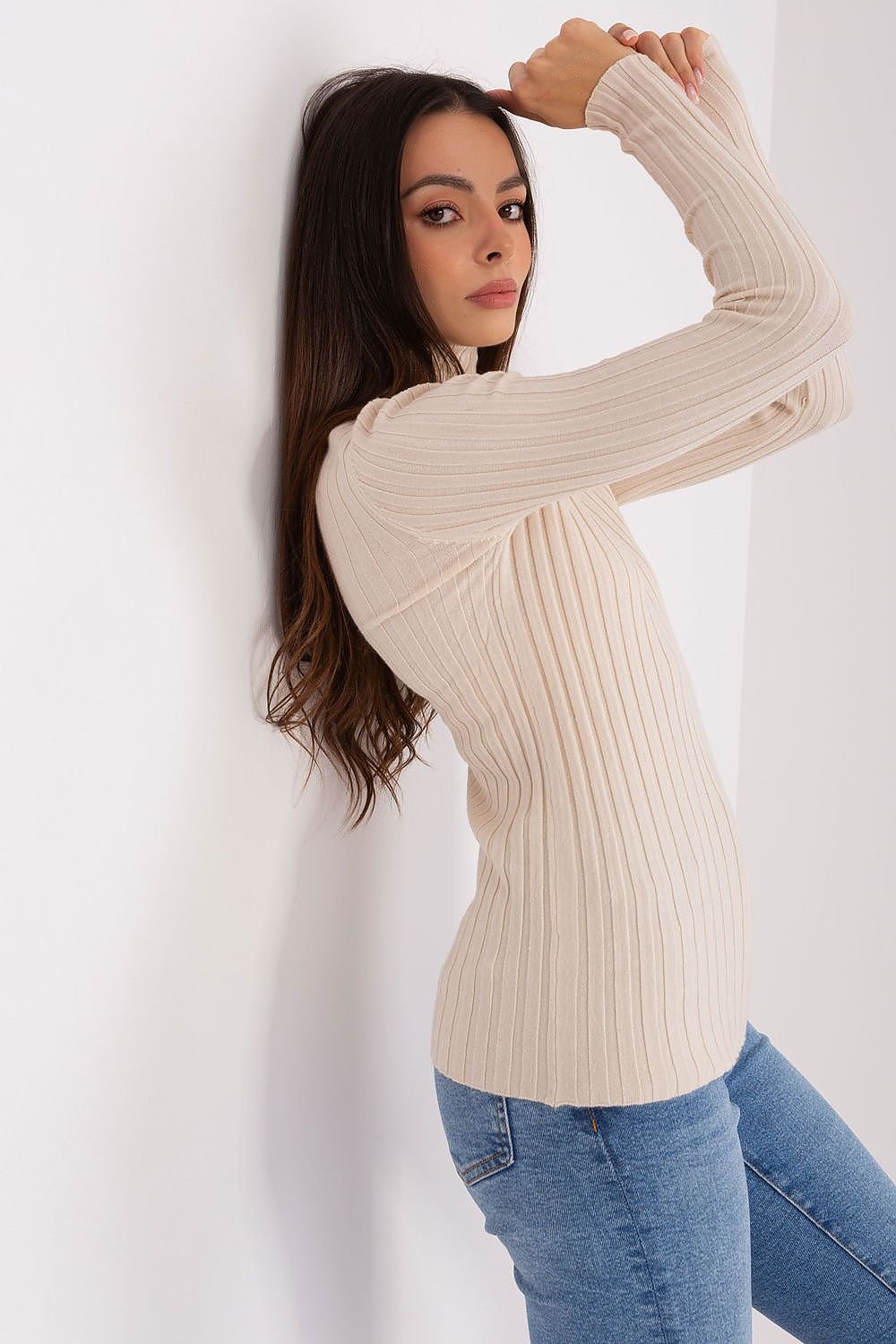 Soft Viscose Turtleneck Sweater with Ribbed Fabric