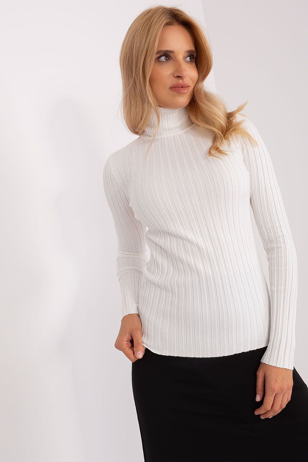 Soft Viscose Turtleneck Sweater with Ribbed Fabric