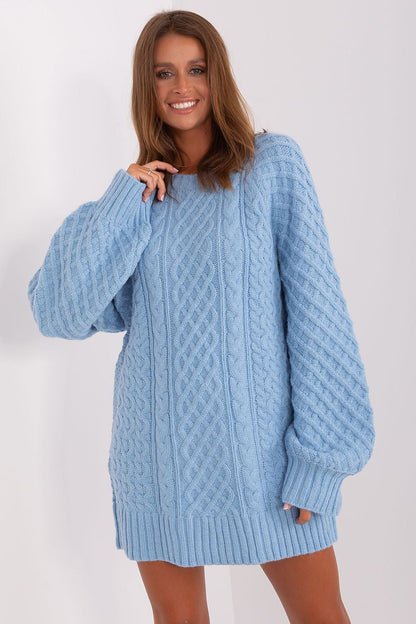 Oversized Long Sweater with Variegated Texture and Buff Sleeves