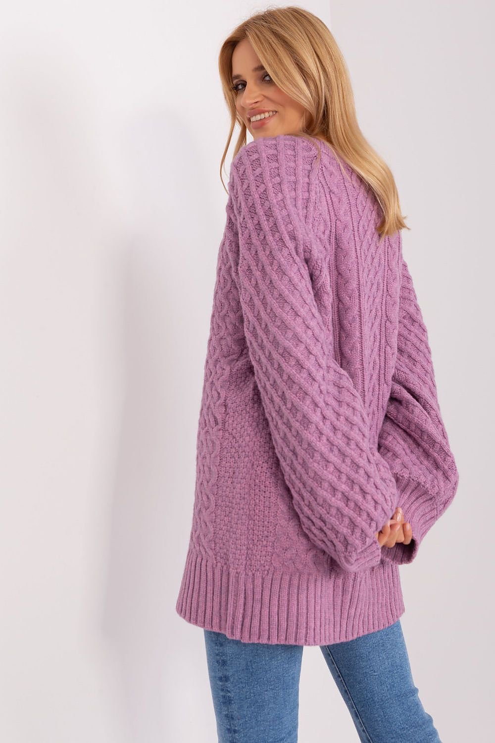 Oversized Long Sweater with Variegated Texture and Buff Sleeves