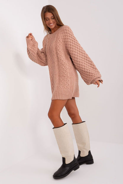 Oversized Long Sweater with Variegated Texture and Buff Sleeves