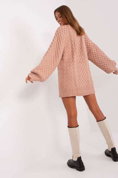 Oversized Long Sweater with Variegated Texture and Buff Sleeves