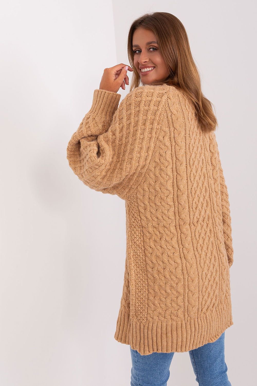 Oversized Long Sweater with Variegated Texture and Buff Sleeves