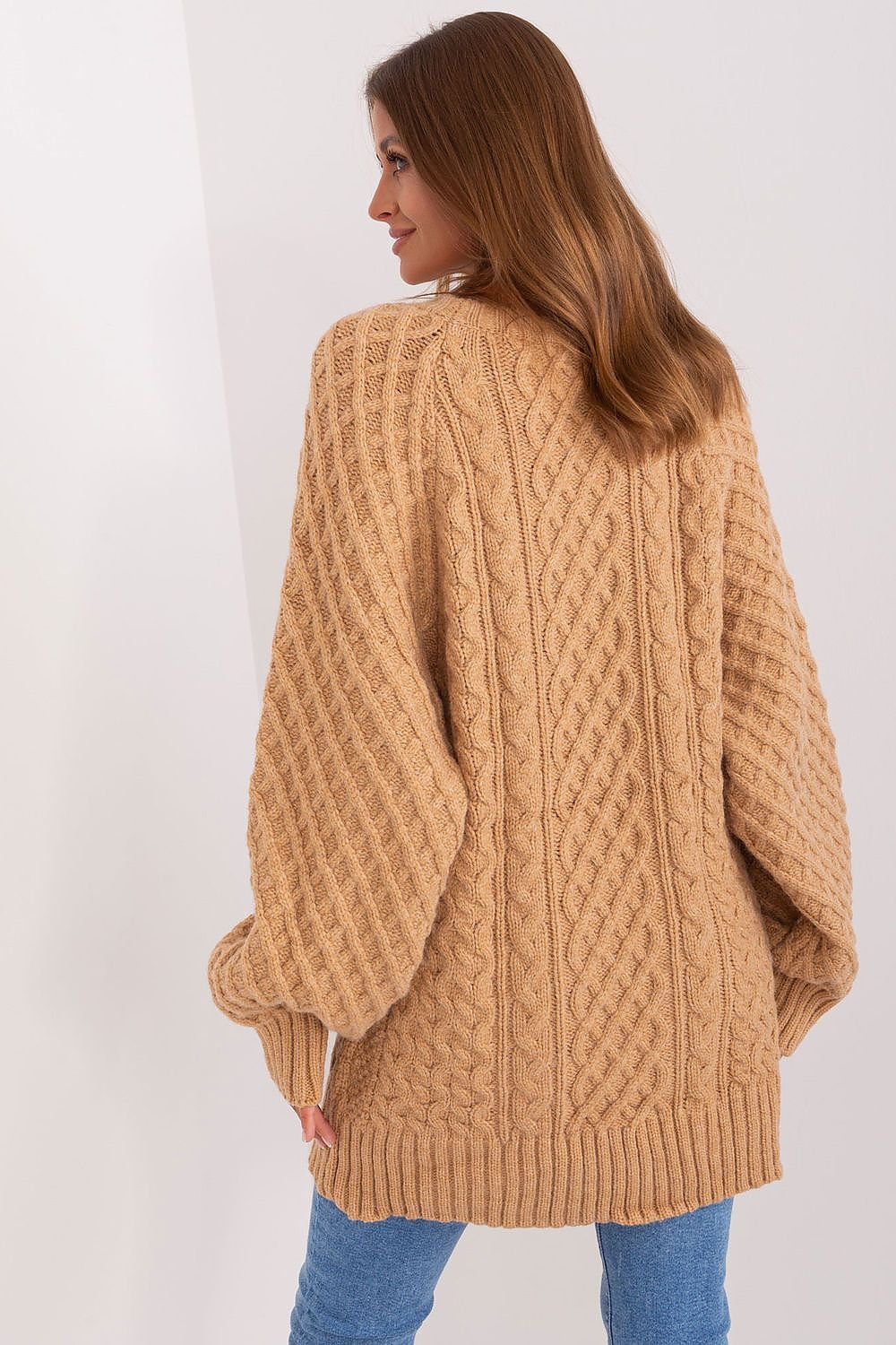 Oversized Long Sweater with Variegated Texture and Buff Sleeves